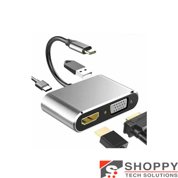 Type C to HDMI, VGA, USB 4 in 1 Adapter